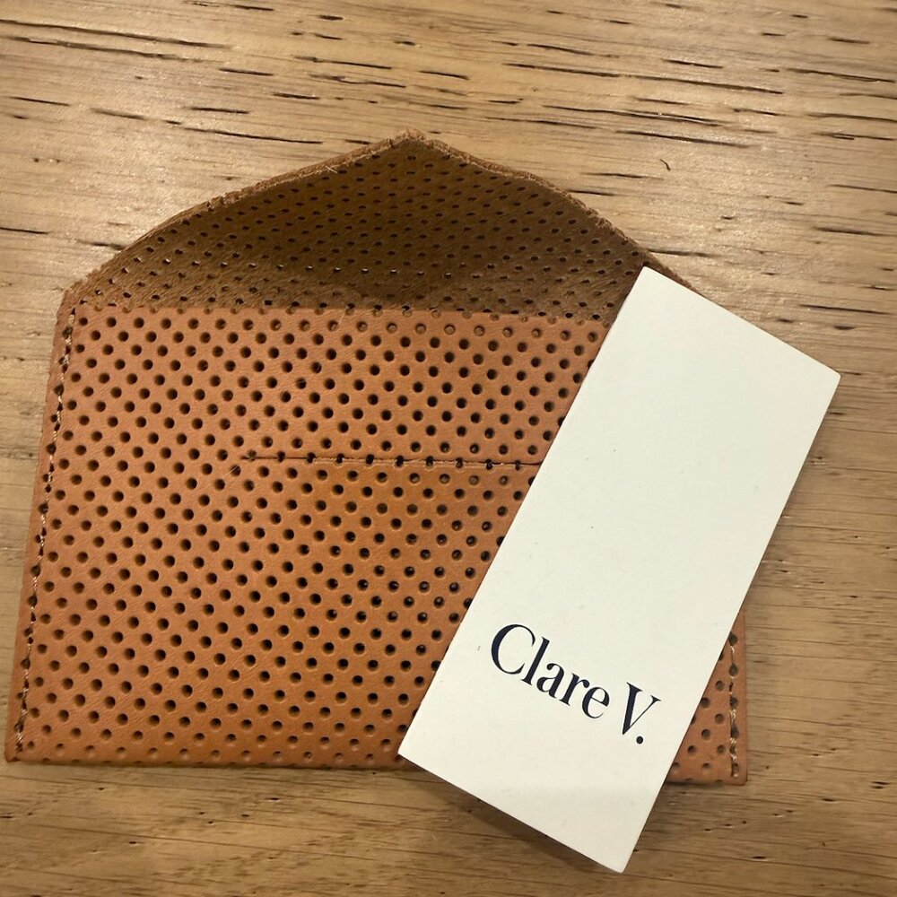 Clare V. Cuoio Perforated Leather card case / card holder- hand painted monogram - Picture 3 of 4